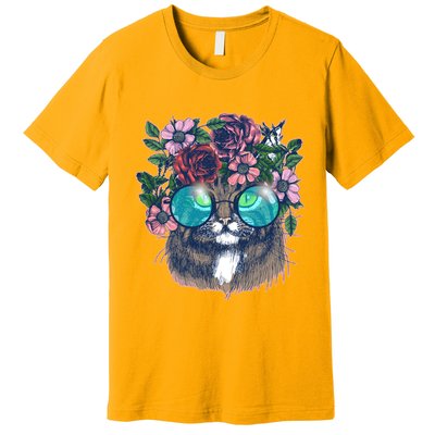 Hippy Hipster Flower Crown Cat Premium T-Shirt