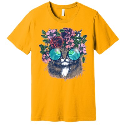 Hippy Hipster Flower Crown Cat Premium T-Shirt