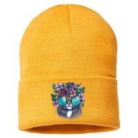 Hippy Hipster Flower Crown Cat Sustainable Knit Beanie