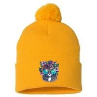 Hippy Hipster Flower Crown Cat Pom Pom 12in Knit Beanie