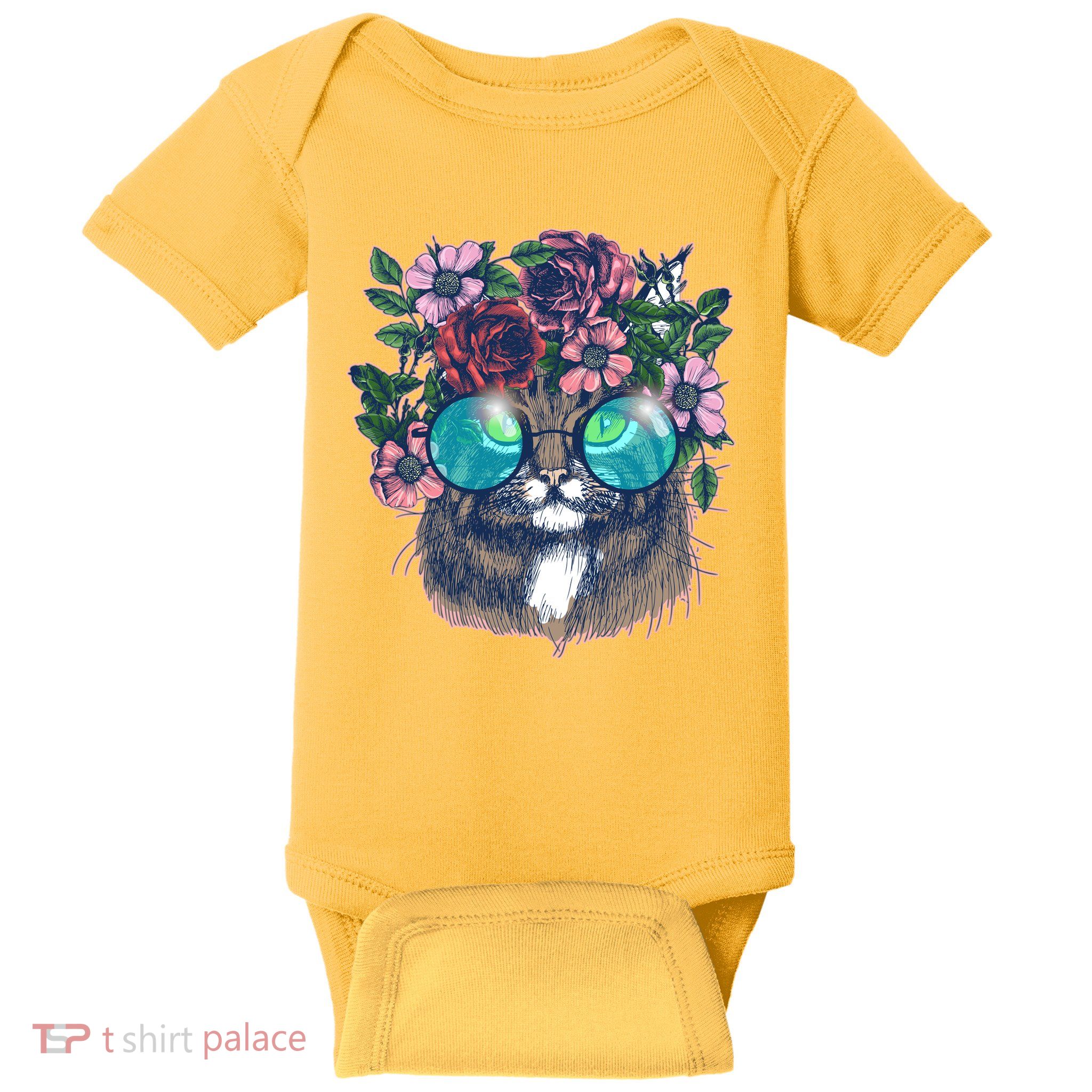 Hippy Hipster Flower Crown Cat Baby Bodysuit