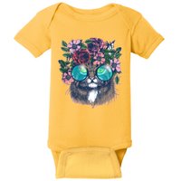 Hippy Hipster Flower Crown Cat Baby Bodysuit