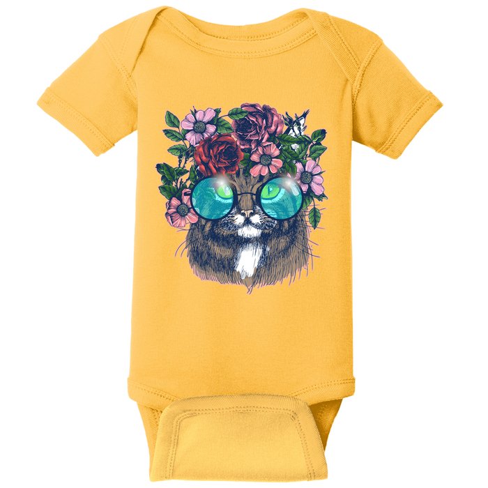 Hippy Hipster Flower Crown Cat Baby Bodysuit