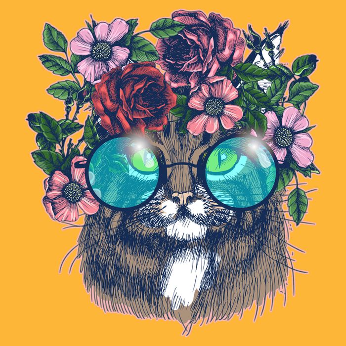 Hippy Hipster Flower Crown Cat Baby Bodysuit