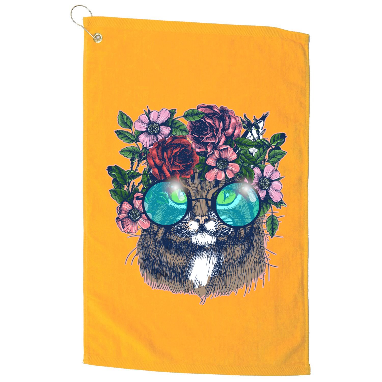 Hippy Hipster Flower Crown Cat Golf Towel