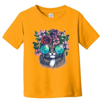 Hippy Hipster Flower Crown Cat Toddler T-Shirt