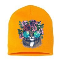 Hippy Hipster Flower Crown Cat Short Acrylic Beanie