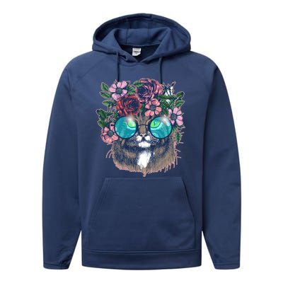 Hippy Hipster Flower Crown Cat Performance Fleece Hoodie