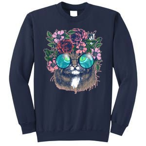 Hippy Hipster Flower Crown Cat Sweatshirt