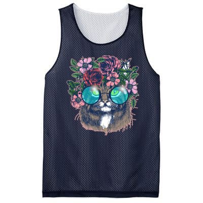 Hippy Hipster Flower Crown Cat Mesh Reversible Basketball Jersey Tank