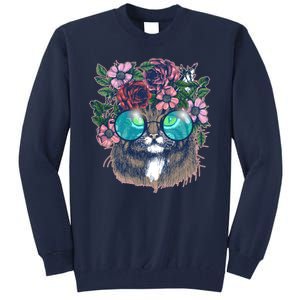 Hippy Hipster Flower Crown Cat Tall Sweatshirt