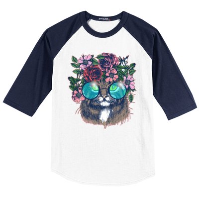 Hippy Hipster Flower Crown Cat Baseball Sleeve Shirt