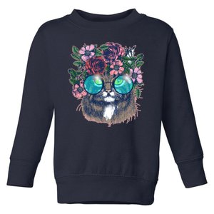 Hippy Hipster Flower Crown Cat Toddler Sweatshirt