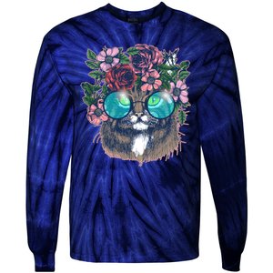 Hippy Hipster Flower Crown Cat Tie-Dye Long Sleeve Shirt