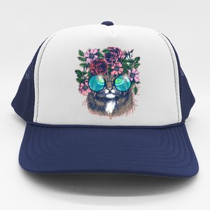 Hippy Hipster Flower Crown Cat Trucker Hat