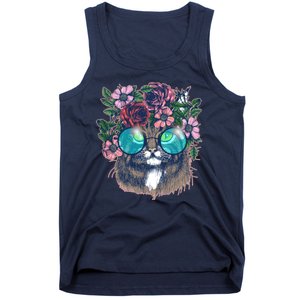 Hippy Hipster Flower Crown Cat Tank Top