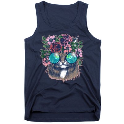 Hippy Hipster Flower Crown Cat Tank Top