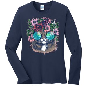 Hippy Hipster Flower Crown Cat Ladies Long Sleeve Shirt