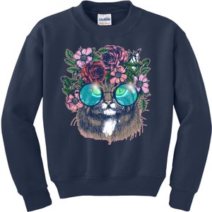 Hippy Hipster Flower Crown Cat Kids Sweatshirt