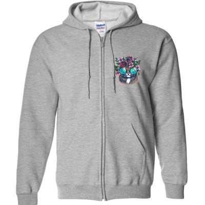 Hippy Hipster Flower Crown Cat Full Zip Hoodie