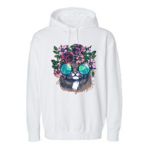 Hippy Hipster Flower Crown Cat Garment-Dyed Fleece Hoodie