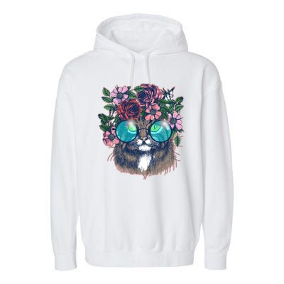 Hippy Hipster Flower Crown Cat Garment-Dyed Fleece Hoodie