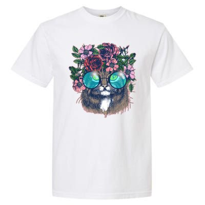 Hippy Hipster Flower Crown Cat Garment-Dyed Heavyweight T-Shirt