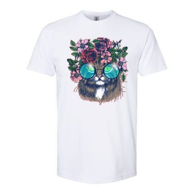 Hippy Hipster Flower Crown Cat Softstyle CVC T-Shirt