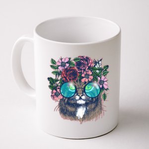 Hippy Hipster Flower Crown Cat Coffee Mug