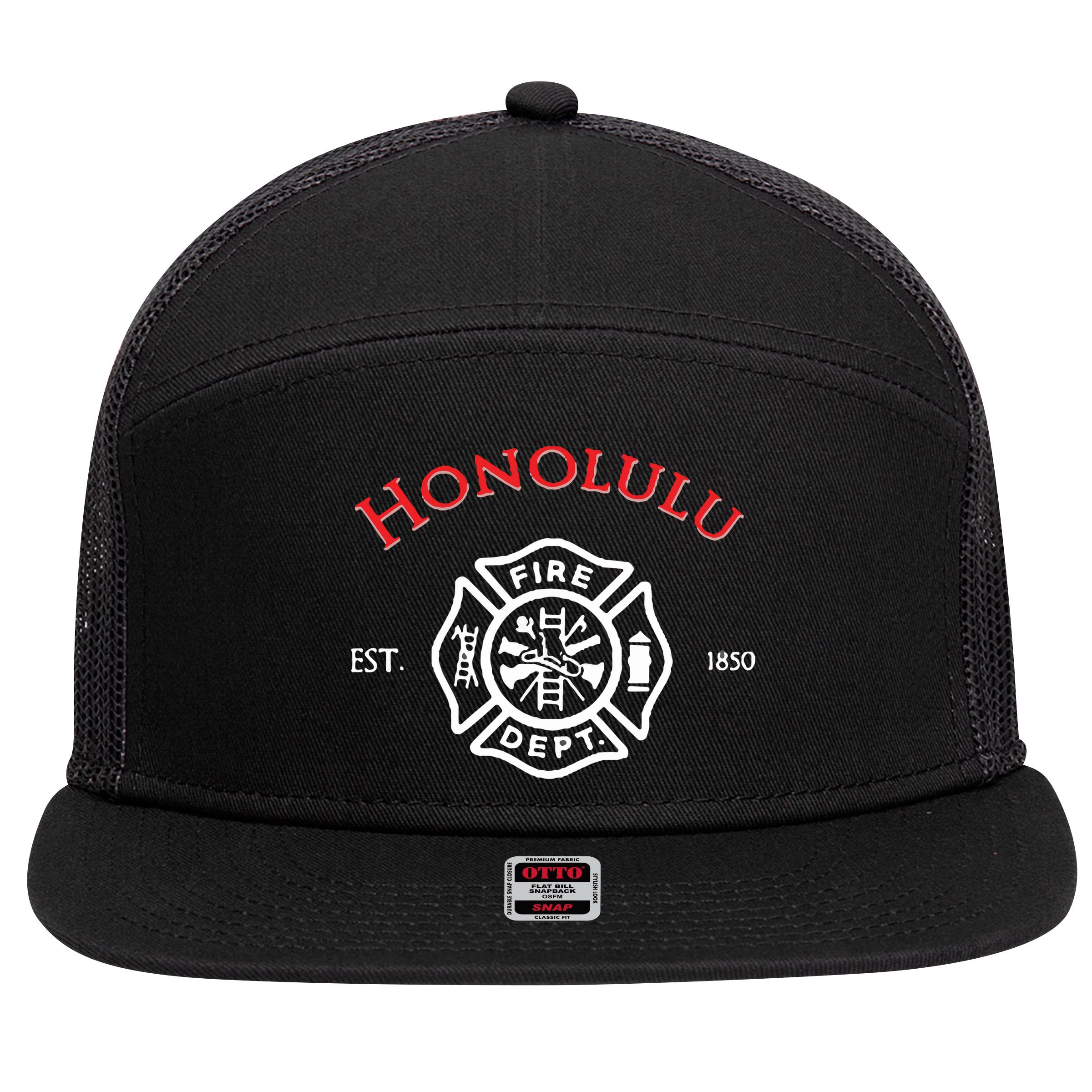 Honolulu Hawaii Fire Department Firefighters Rescue 7 Panel Mesh Trucker Snapback Hat