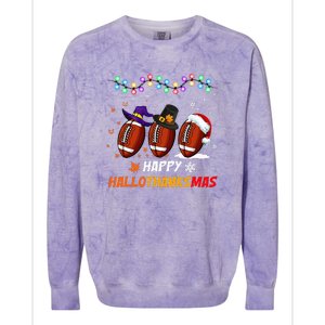 Happy Hallothanksmas Football Halloween Thanksgiving Xmas Colorblast Crewneck Sweatshirt