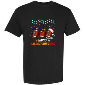 Happy Hallothanksmas Football Halloween Thanksgiving Xmas Garment-Dyed Heavyweight T-Shirt