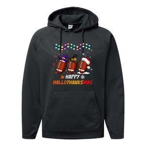 Happy Hallothanksmas Football Halloween Thanksgiving Xmas Performance Fleece Hoodie