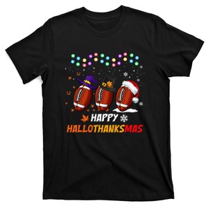 Happy Hallothanksmas Football Halloween Thanksgiving Xmas T-Shirt