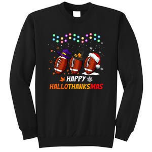 Happy Hallothanksmas Football Halloween Thanksgiving Xmas Tall Sweatshirt