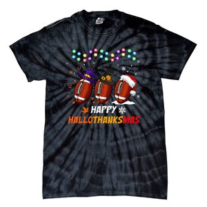 Happy Hallothanksmas Football Halloween Thanksgiving Xmas Tie-Dye T-Shirt