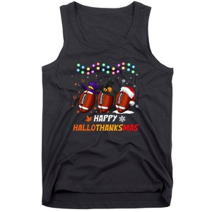 Happy Hallothanksmas Football Halloween Thanksgiving Xmas Tank Top