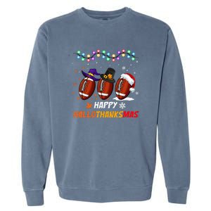 Happy Hallothanksmas Football Halloween Thanksgiving Xmas Garment-Dyed Sweatshirt