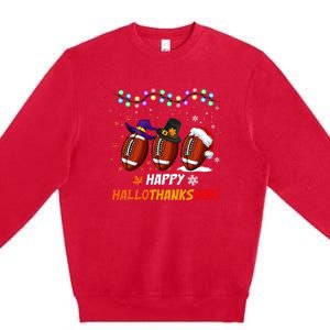 Happy Hallothanksmas Football Halloween Thanksgiving Xmas Premium Crewneck Sweatshirt