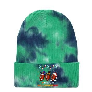 Happy Hallothanksmas Football Halloween Thanksgiving Xmas Tie Dye 12in Knit Beanie