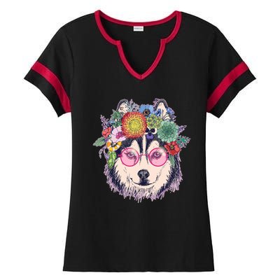 Hippy Hipster Flower Crown Dog Ladies Halftime Notch Neck Tee