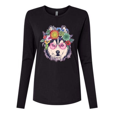 Hippy Hipster Flower Crown Dog Womens Cotton Relaxed Long Sleeve T-Shirt