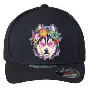 Hippy Hipster Flower Crown Dog Flexfit Unipanel Trucker Cap