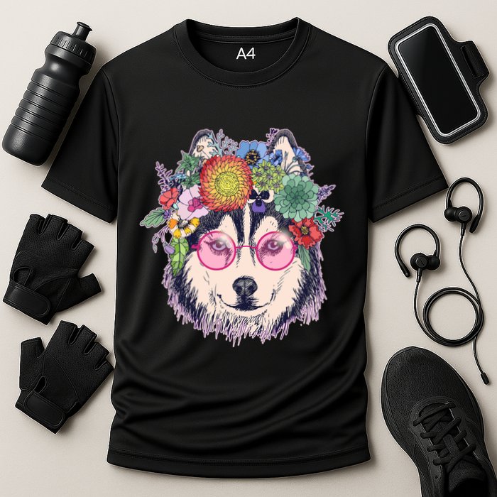 Hippy Hipster Flower Crown Dog Cooling Performance Crew T-Shirt