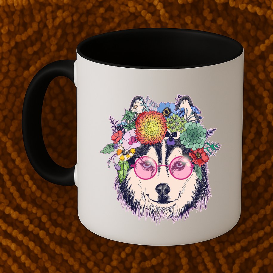 Hippy Hipster Flower Crown Dog Mug