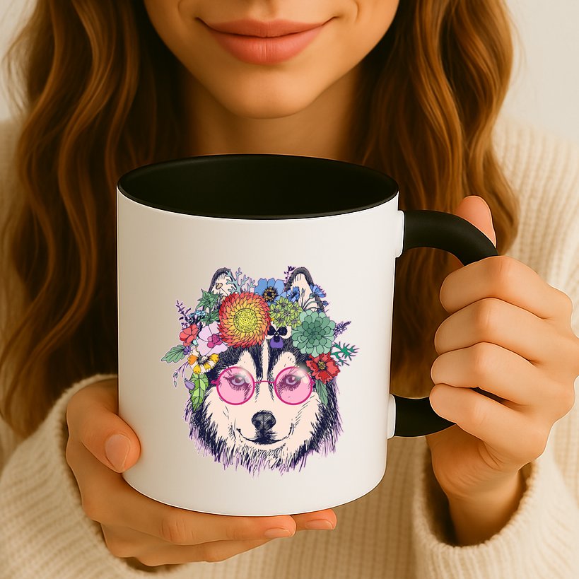 Hippy Hipster Flower Crown Dog Mug