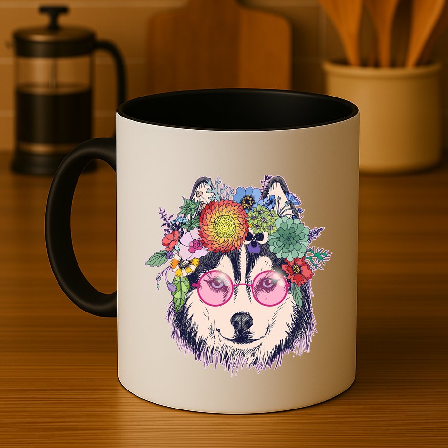 Hippy Hipster Flower Crown Dog Mug