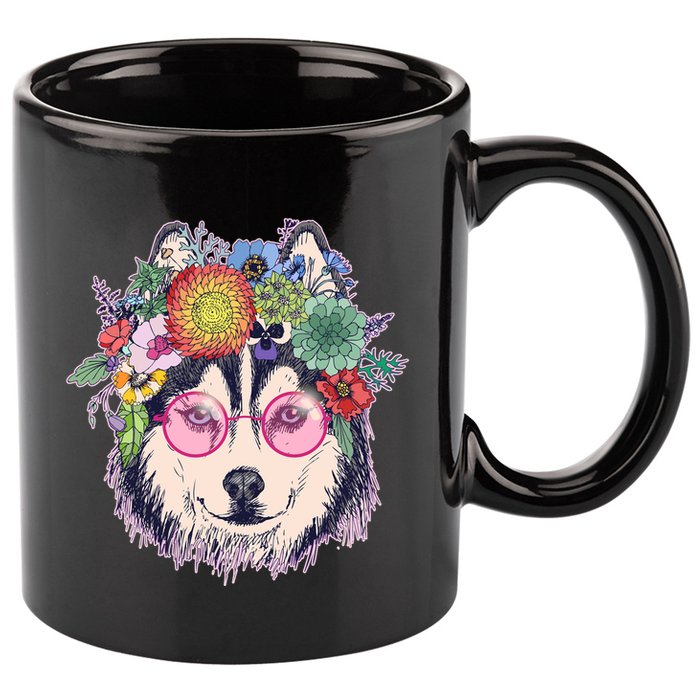 Hippy Hipster Flower Crown Dog 11oz C Handle Ceramic Mug