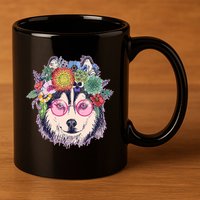 Hippy Hipster Flower Crown Dog 11oz C Handle Ceramic Mug