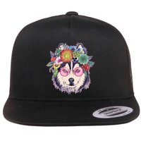 Hippy Hipster Flower Crown Dog Flat Bill Trucker Hat
